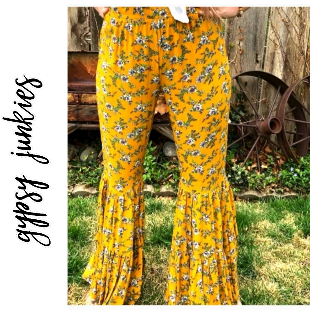 Gypsy Junkies Boho Floral Bell Pants